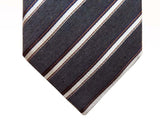 Corneliani Tie: Heather gray with white/navy/brown stripes, pure silk