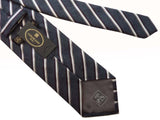 Corneliani Tie: Heather gray with white/navy/brown stripes, pure silk