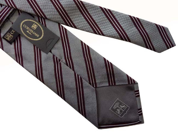 Corneliani Tie: Gray melange with brown stripes, pure silk