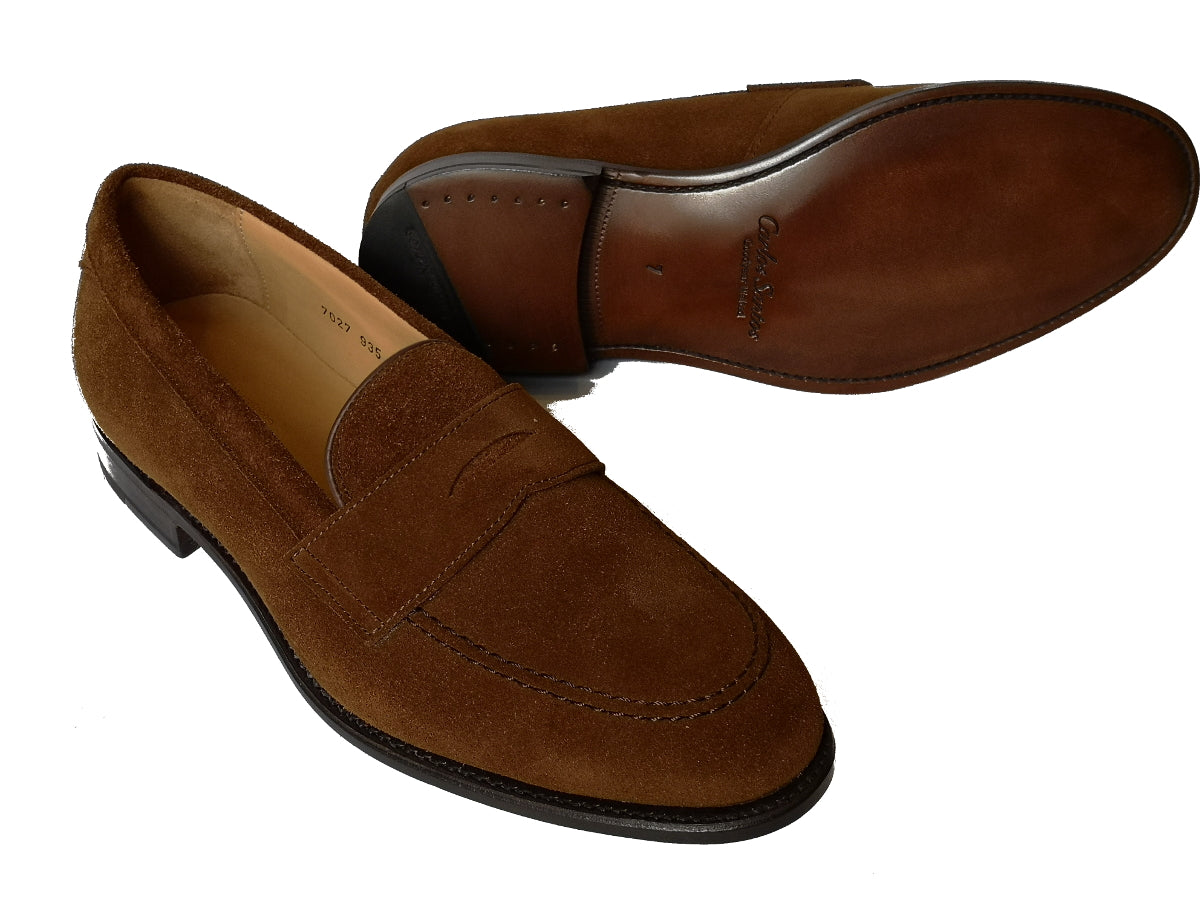 Santos by Carlos Santos pennyloafers brown leather mens size 9 us 8387 Carlos Santos 1337 Loafers In Brown Suede | The Noble Shoe main image 2