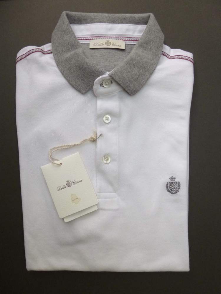 Della Ciana Polo Shirt White with grey trim cotton pique