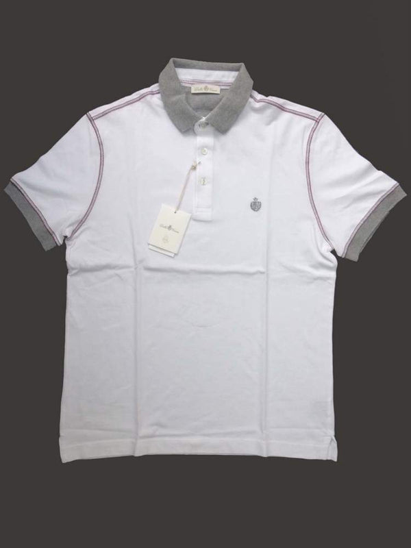 Della Ciana Polo Shirt White with grey trim cotton pique