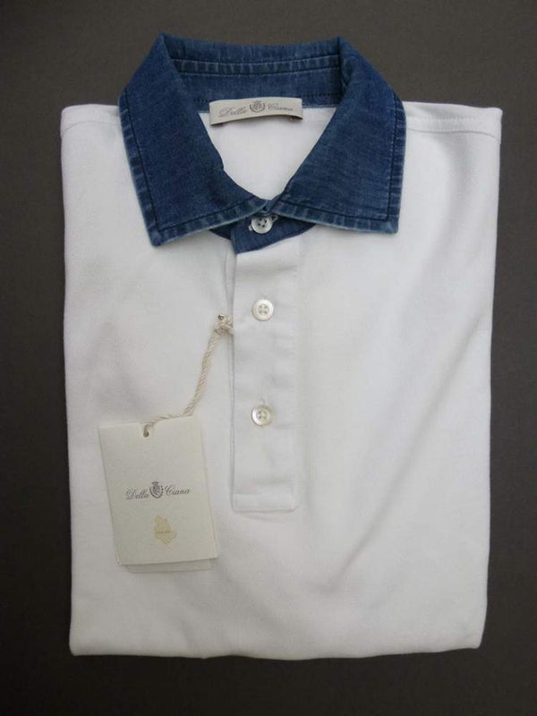 Della Ciana Polo Shirt Medium White Denim Collar Cotton pique