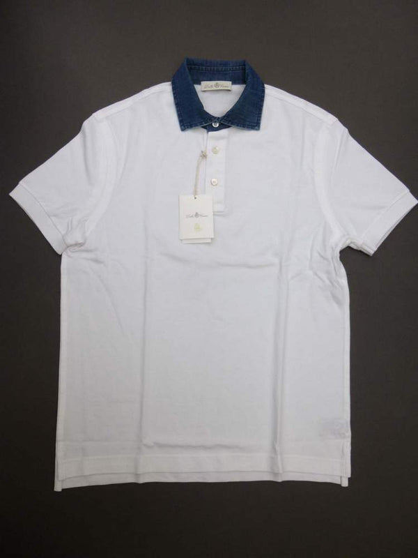 Della Ciana Polo Shirt Medium White Denim Collar Cotton pique