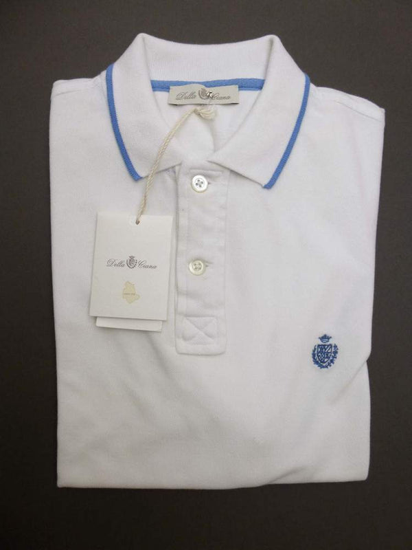 Della Ciana Polo Shirt Medium White Sky tipped Collar Cotton pique