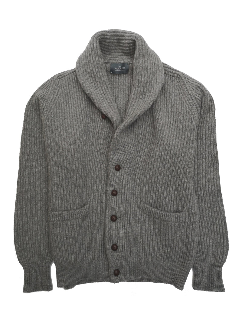 The Wardrobe Sweater Grey Shawl Collar, Cardigan 4-ply Cashmere
