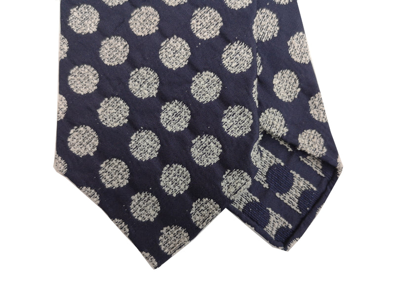 Drake's Tie: Navy textured spot print, Silk/Cotton/Nylon