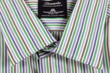 Drumohr Shirt: 15.75, Brown/green/blue/white stripes, classic fit, spread collar, cotton - Thomas Mason