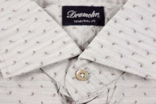 Drumohr Shirt: 15.75, Dove grey with taupe paisleys, classic fit, spread collar, pure washed cotton