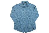 Drumohr Shirt: Small, Medium faded blue with green paisley pattern, long sleeve, polo collar, pure washed cotton