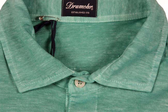Drumohr Shirt: Small, Spring green, short sleeve, polo collar, pure washed cotton