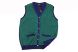 Drumohr Sweater: Small, Kelly green and royal blue pattern, cardigan vest, pure cotton