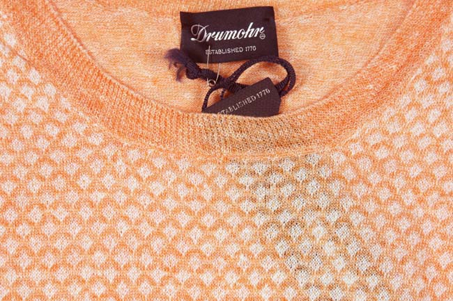 Drumohr Sweater: Small, Soft heathered orange diamond pattern, crewneck vest, pure cotton