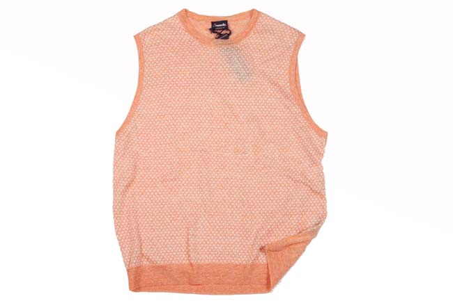 Drumohr Sweater: Small, Soft heathered orange diamond pattern, crewneck vest, pure cotton