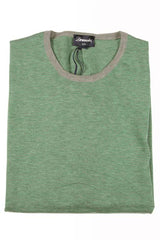 Drumohr Sweater: Small, Green & grey thin stripes, short sleeve crewneck, cotton/linen