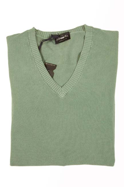 Drumohr Sweater: Small, Dull spearmint green weave, V-neck, pure cotton