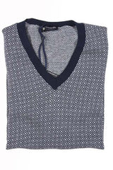 Drumohr Sweater: Small, Navy & white pattern, V-neck, pure cotton