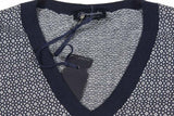 Drumohr Sweater: Small, Navy & white pattern, V-neck, pure cotton