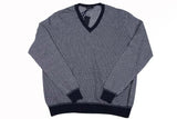 Drumohr Sweater: Small, Navy & white pattern, V-neck, pure cotton