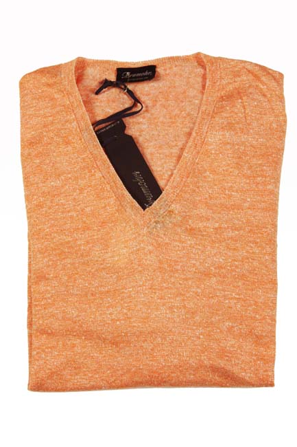 Drumohr Sweater: Small, Orange & white melange, V-neck, linen/cotton