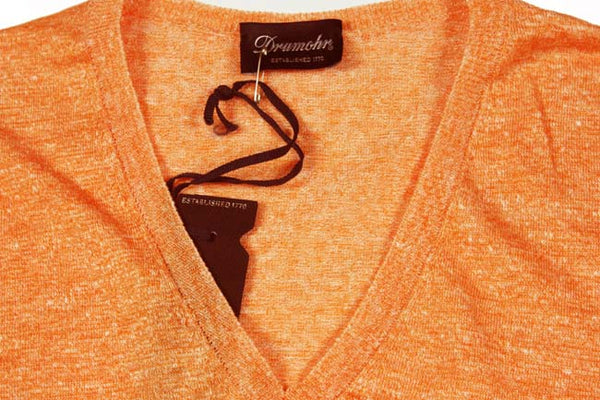 Drumohr Sweater: Small, Orange & white melange, V-neck, linen/cotton