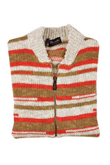 Drumohr Sweater: Small, Orange/tan/natural knit, zip cardigan, cotton/linen