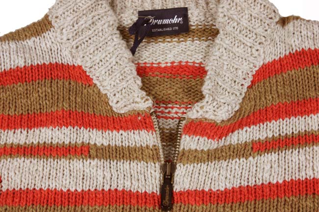 Drumohr Sweater: Small, Orange/tan/natural knit, zip cardigan, cotton/linen
