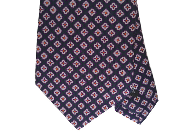 Drake's Tie: Navy with purple/orange print, Silk