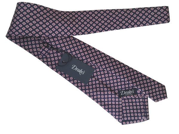Drake's Tie: Navy with purple/orange print, Silk