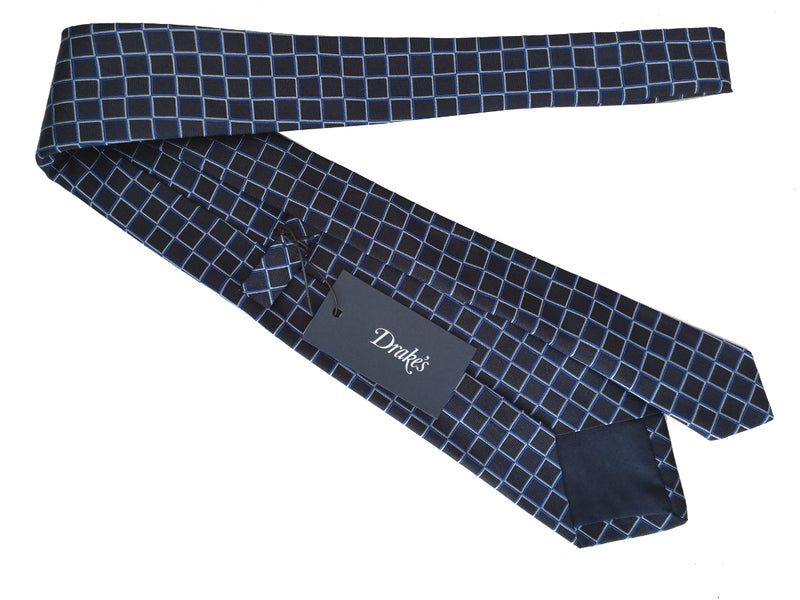 Drake's Tie: Navy square woven, Silk