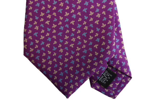 Drake's Tie: Byzantium purple micro leaf print, Silk