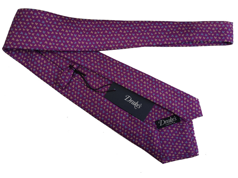 Drake's Tie: Byzantium purple micro leaf print, Silk