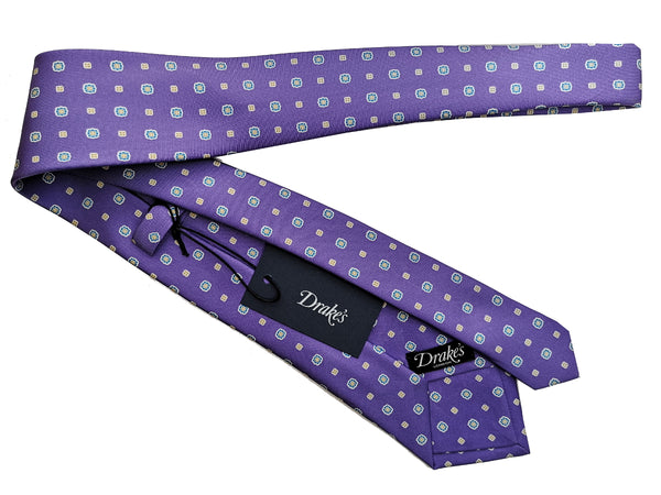 Drake's Tie: Light purple geometric print, Silk