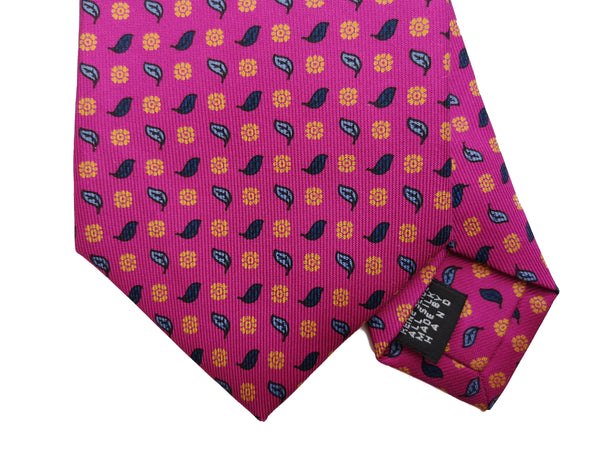 Drake's Tie: Magenta micro leaf/florette print, Silk