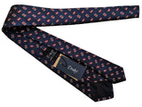 Drake's Tie: Navy with tan/red brick pattern, woven Silk