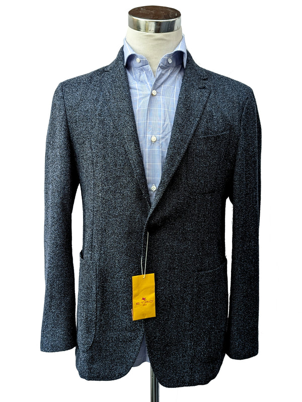 Etro Sport Coat 41/42R Dark Blue Weave Wool Blend