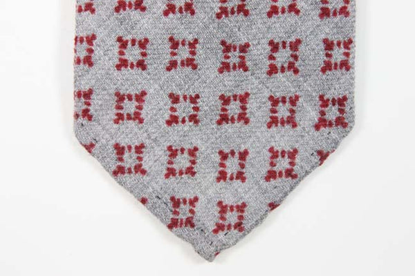 E. Formicola Tie, Grey with rust orange square pattern, 3" wide, wool