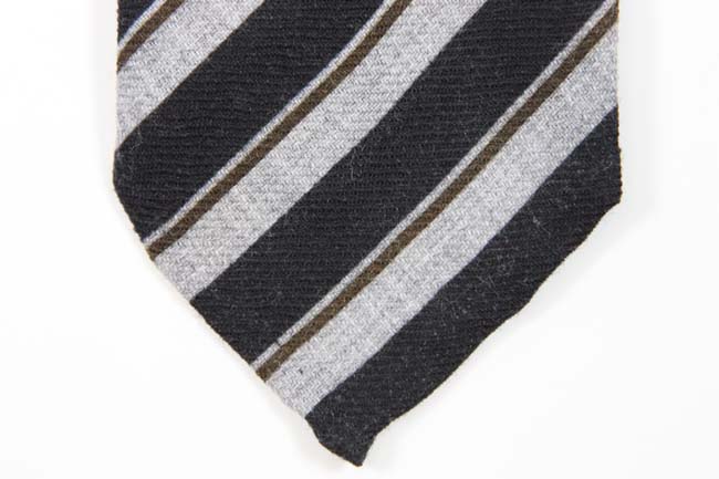 E. Formicola Tie, Grey with navy and brown stripe, 3.25" wide, wool