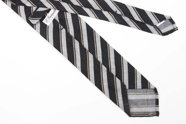E. Formicola Tie, Grey with navy and brown stripe, 3.25" wide, wool