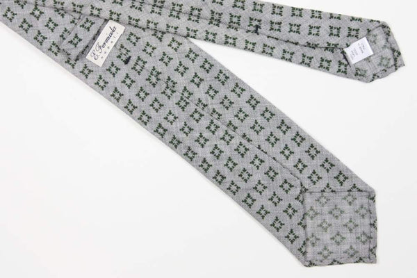 E. Formicola Tie, Grey with green square pattern, 3.25" wide, wool