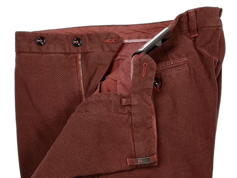 Gio Zubon by LBM 1911 Trousers 35/36, Brick red Flat front Slim fit Cotton/Elastane