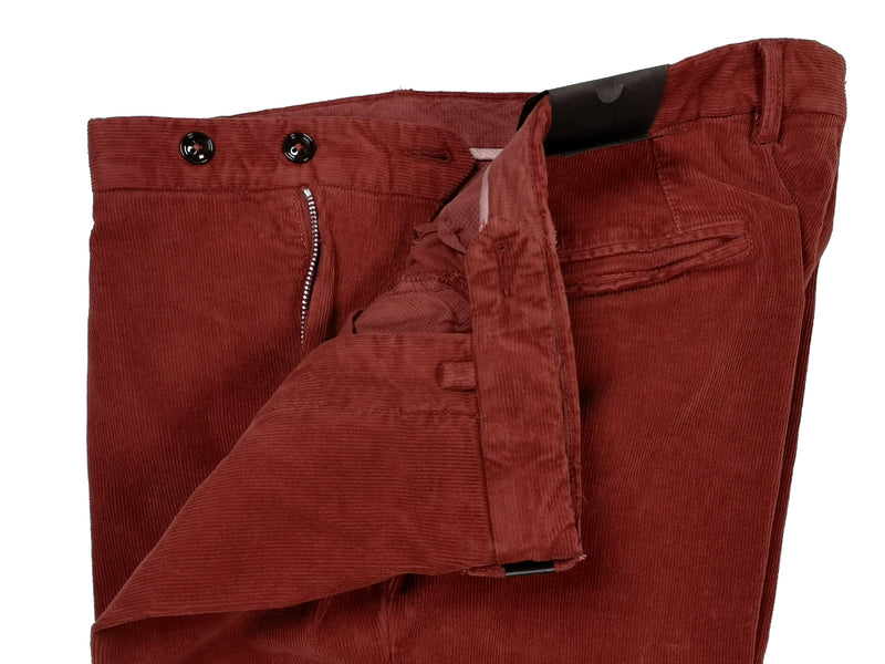 Gio Zubon by LBM 1911 Trousers 35/36, Washed red Pleated front Slim fit Cotton/Elastane corduroy