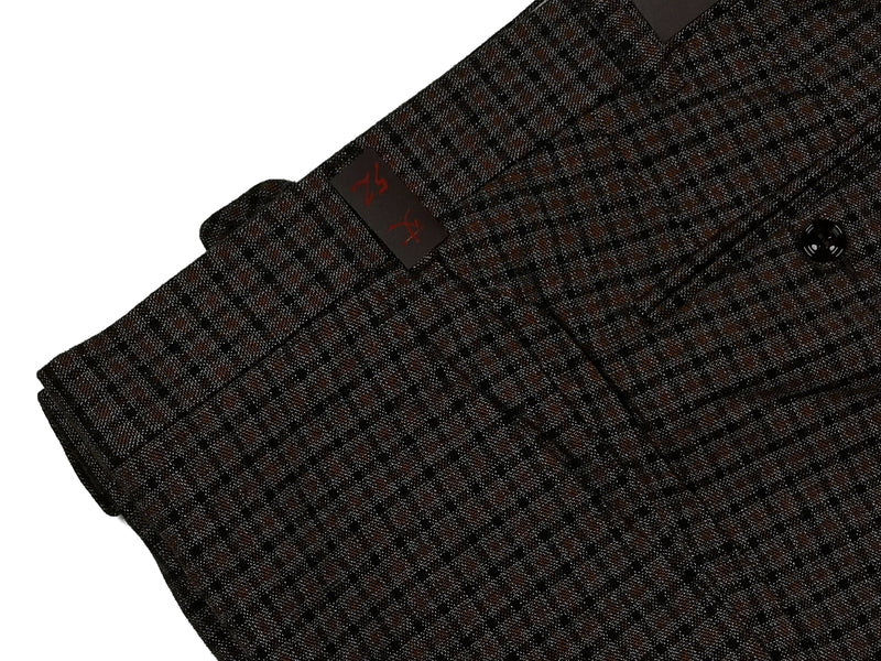 Gio Zubon by LBM 1911 Trousers 35/36, Grey with brown/black check Flat front Slim fit Cotton/Elastane