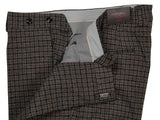 Gio Zubon by LBM 1911 Trousers 35/36, Grey with brown/black check Flat front Slim fit Cotton/Elastane