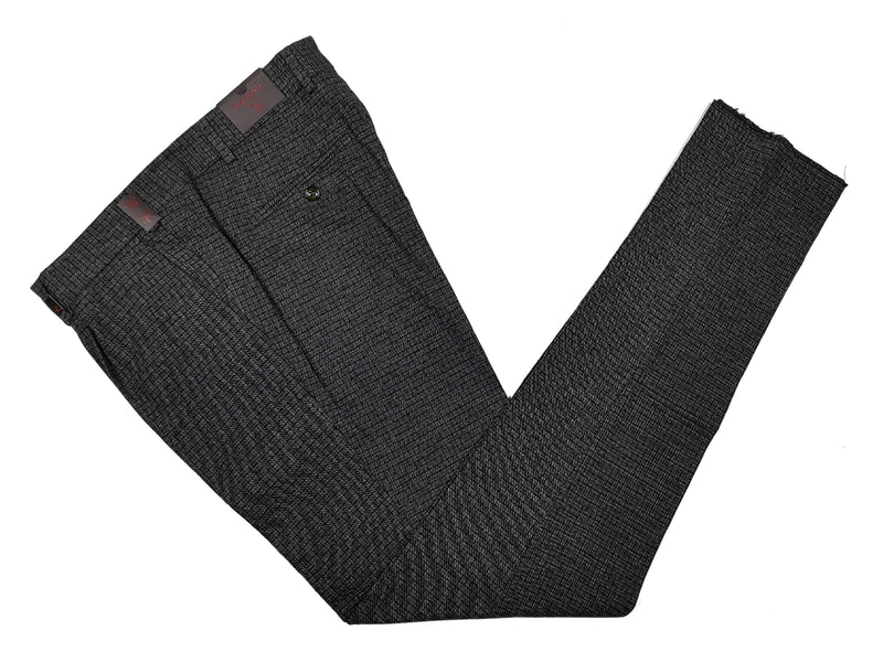 Gio Zubon by LBM 1911 Trousers 35/36, Grey check Pleated front Slim fit Cotton/Elastane