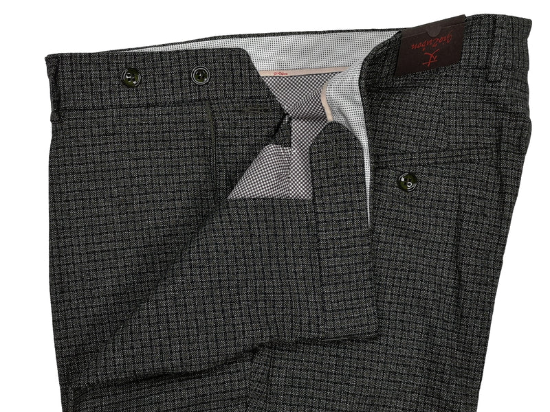 Gio Zubon by LBM 1911 Trousers 35/36, Grey check Pleated front Slim fit Cotton/Elastane