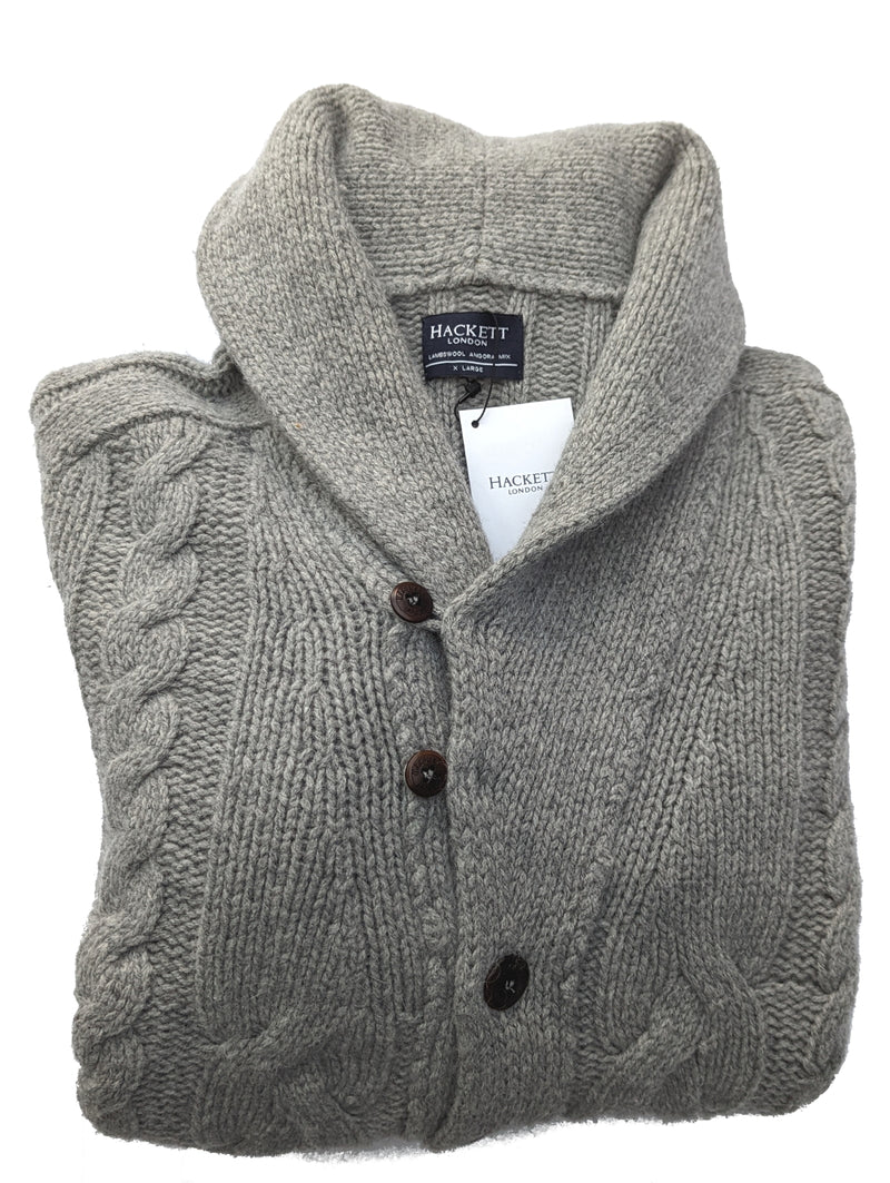 Hackett Sweater X-Large Grey Shawl Collar Cardigan Lambswool/Angora