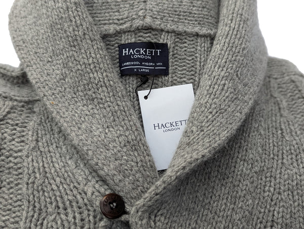 Hackett Sweater X-Large Grey Shawl Collar Cardigan Lambswool/Angora