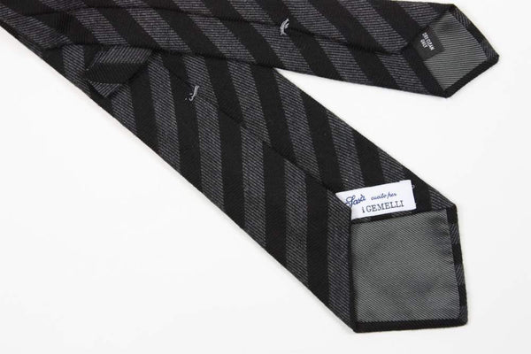 Sasa Tie, Black with charcoal grey stripes, 3.5" wide, wool