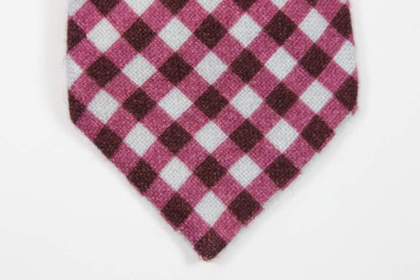 Sasa Tie, Magenta and stone grey check, 3.5" wide, cashmere